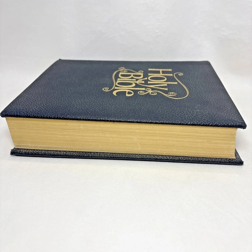 Vintage 70s Warner Christian Family Edition Black KJV Bible Red Letter Hardcover